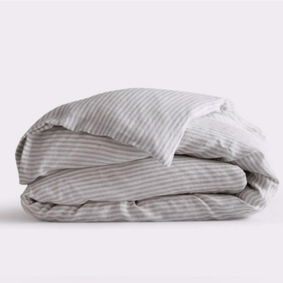 Quince European Linen Duvet King Cover in Gray And White Stripes NWT - Picture 5 of 10